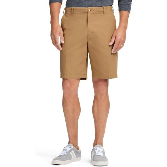IZOD Men's Saltwater 9.5" Flat Front Chino Short Size 34 Cognac Relaxed Classics - Picture 1 of 8